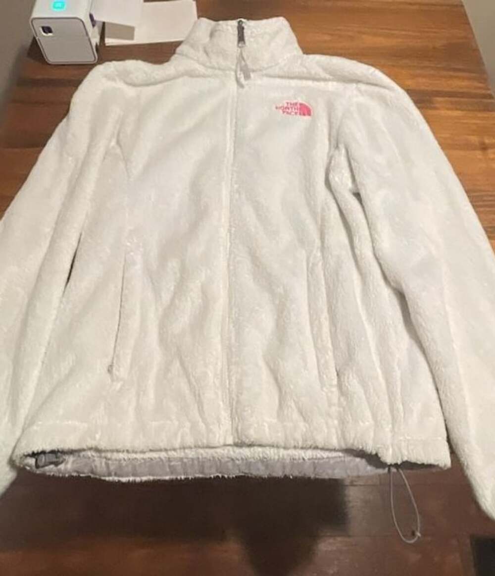The North Face Osito Fuzzy Fleece Jacket White Pink Breast Cancer